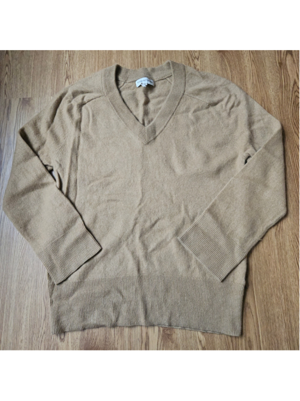 Weekend Stories Tan Cashmere V-Neck Sweater Old Money Neutral Womens Small